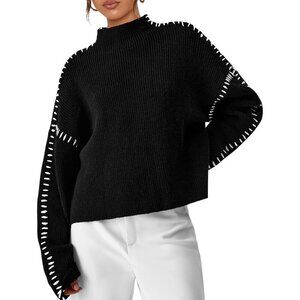 Prettygarden Women's Black Fall Long Sleeve Mock Neck Oversized Chunky Sweaters